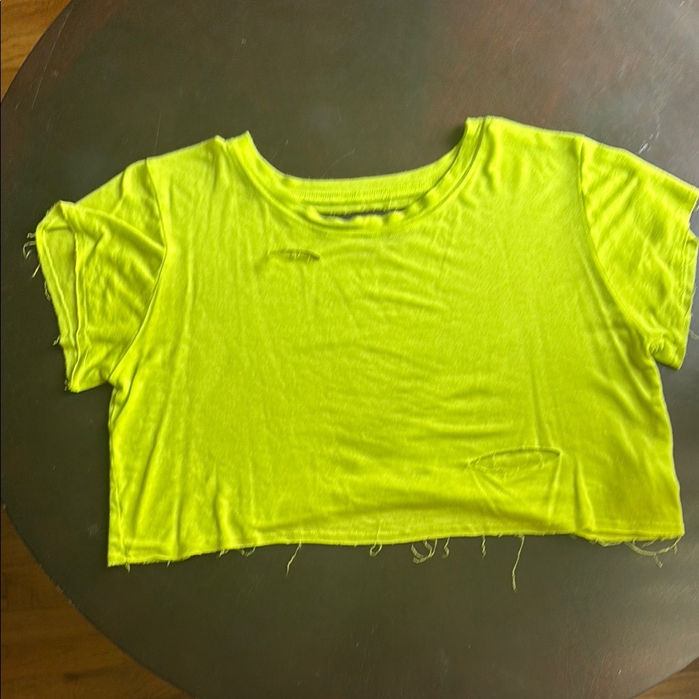 Bombshell Sportswear Distressed Crop Tee – Highlighter Yellow | Small